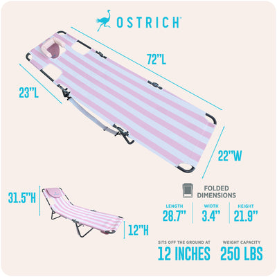 Ostrich The Backpack Chaise Lounge, Facedown Beach Camping Chair w/ Storage Bag - VMInnovations