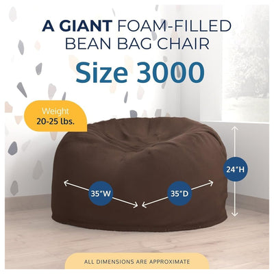 Ultimate Sack 3 ft Bean Bag Chair, Oversized Indoor Comfy Lounger, Brown Fur - VMInnovations