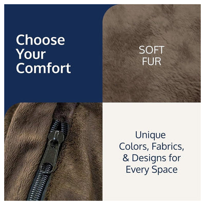 Ultimate Sack 3 ft Bean Bag Chair, Oversized Indoor Comfy Lounger, Brown Fur - VMInnovations