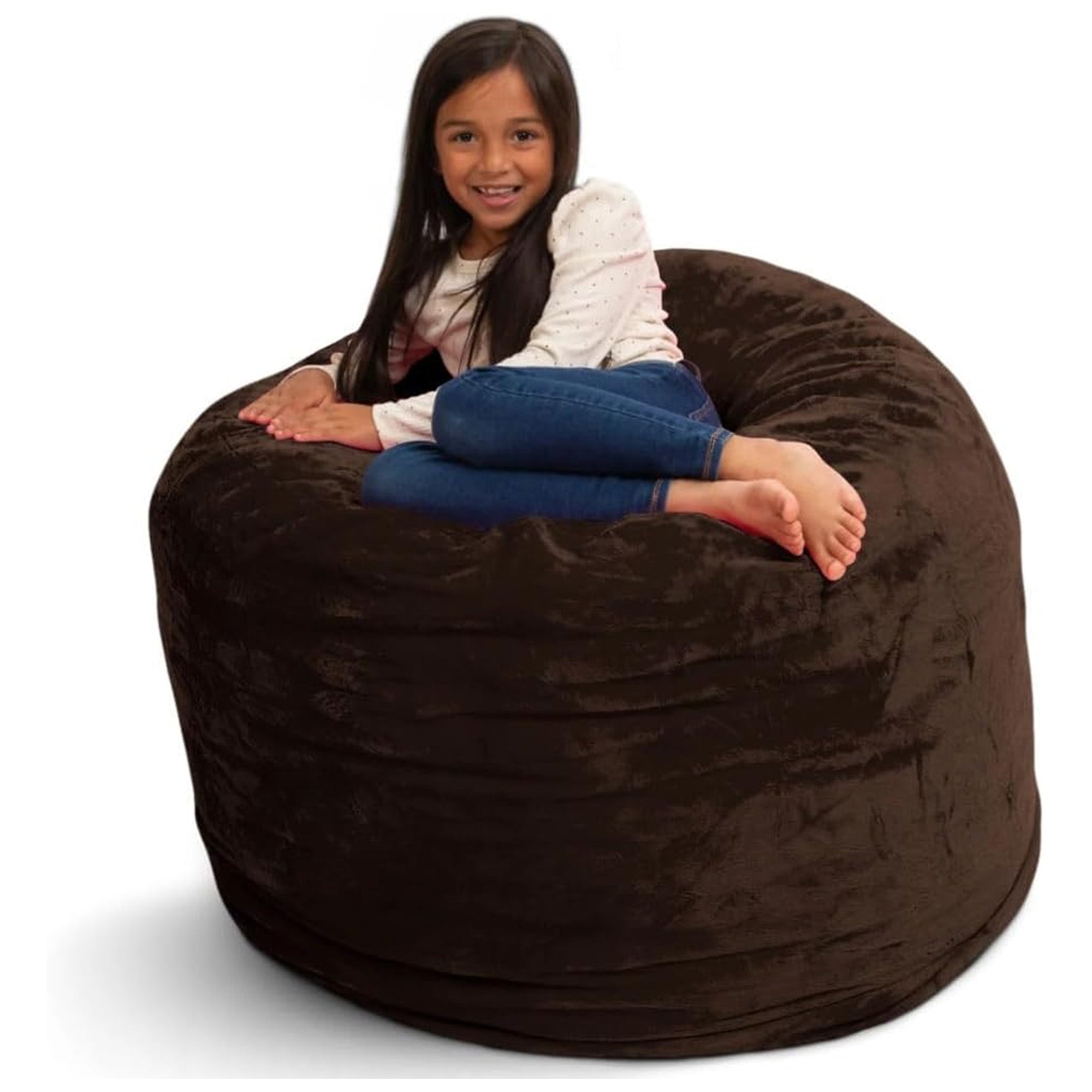 Ultimate Sack 3 ft Bean Bag Chair, Oversized Indoor Comfy Lounger, Brown Fur - VMInnovations