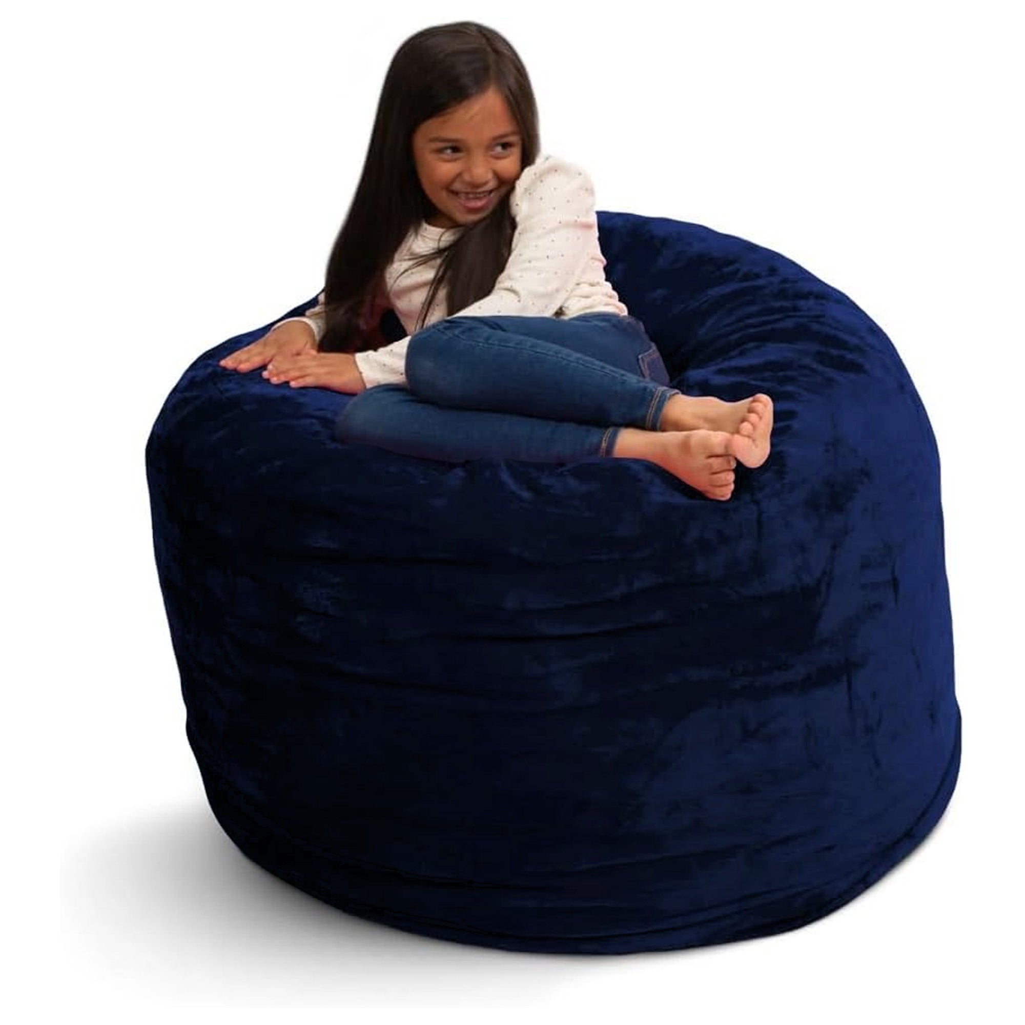 Ultimate Sack 3 ft Bean Bag Chair, Oversized Indoor Comfy Lounger, Navy Fur - VMInnovations