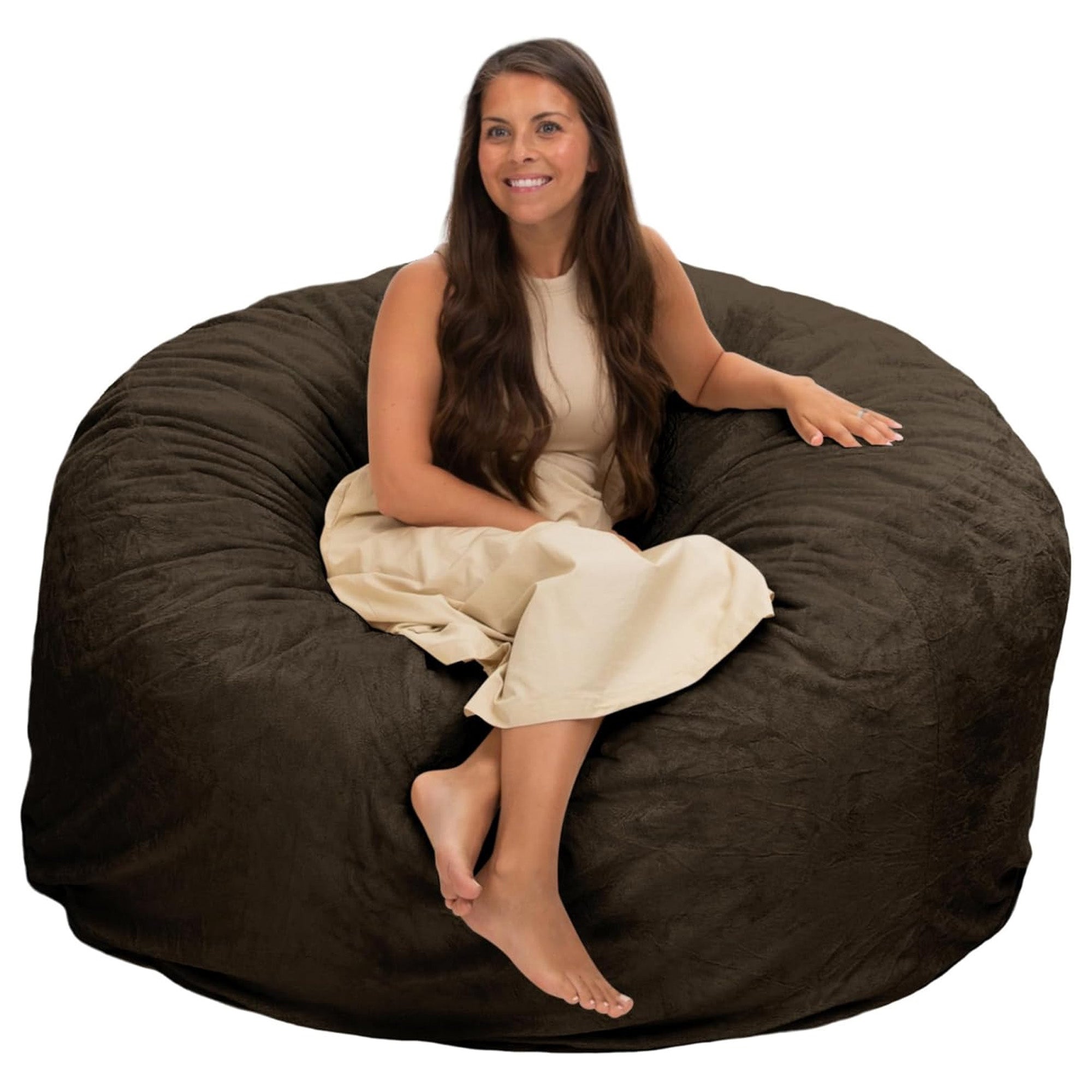 Ultimate Sack 5 Foot Foam Filled Washable Fur Covered Bean Bag Chair, Brown - VMInnovations