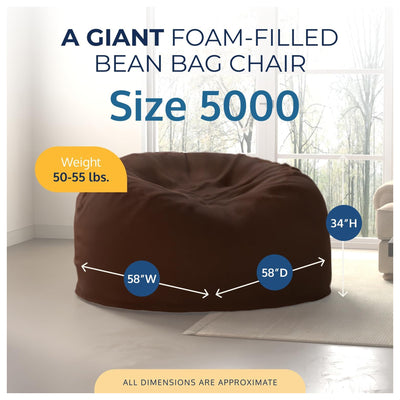 Ultimate Sack 5 Ft Foam Filled Fur Covered Bean Bag Chair with Footstool, Brown - VMInnovations