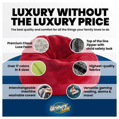 Ultimate Sack 5 Ft Foam Filled Fur Covered Bean Bag Chair with Footstool, Brown - VMInnovations