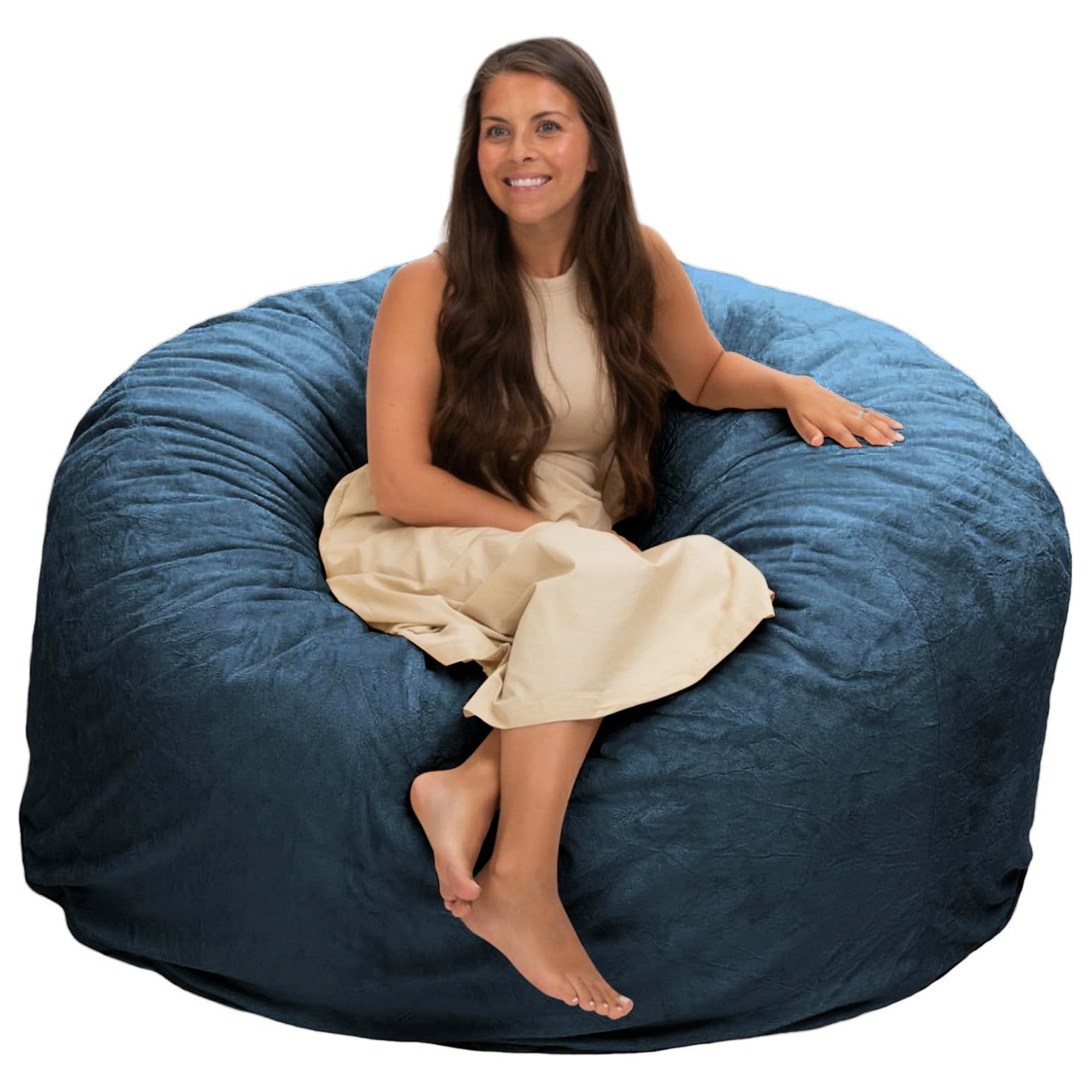 Ultimate Sack 5 Foot Foam Filled Washable Fur Covered Bean Bag Chair, Cloud - VMInnovations