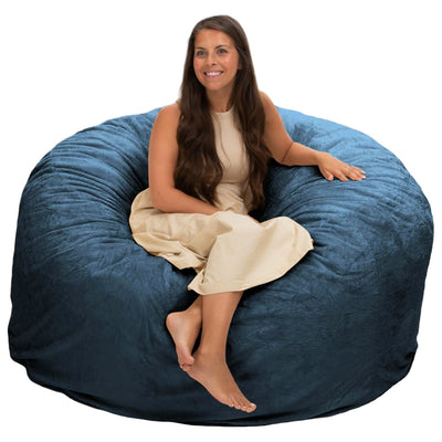 Ultimate Sack 5 Foot Foam Filled Washable Fur Covered Bean Bag Chair, Cloud - VMInnovations