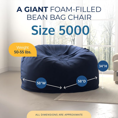 Ultimate Sack 5 Ft Foam Filled Fur Covered Bean Bag Chair with Footstool, Navy - VMInnovations