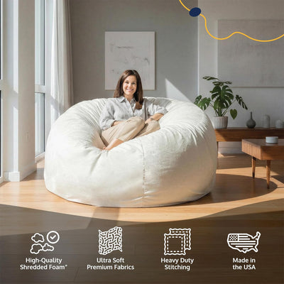 Ultimate Sack 5 Ft Foam Filled Fur Covered Bean Bag Chair w/Footstool (Open Box)