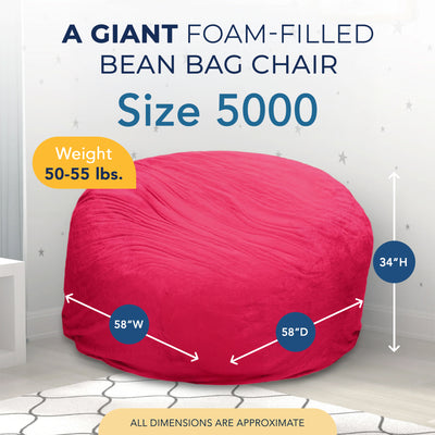 Ultimate Sack 5 Foot Foam Filled Washable Fur Covered Bean Bag Chair, Pink