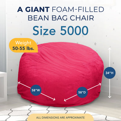 Ultimate Sack 5 Ft Foam Filled Fur Covered Bean Bag Chair with Footstool, Pink - VMInnovations