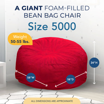 Ultimate Sack 5 Foot Foam Filled Washable Fur Covered Bean Bag Chair, Red - VMInnovations