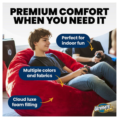 Ultimate Sack 5 Foot Foam Filled Washable Fur Covered Bean Bag Chair, Red - VMInnovations
