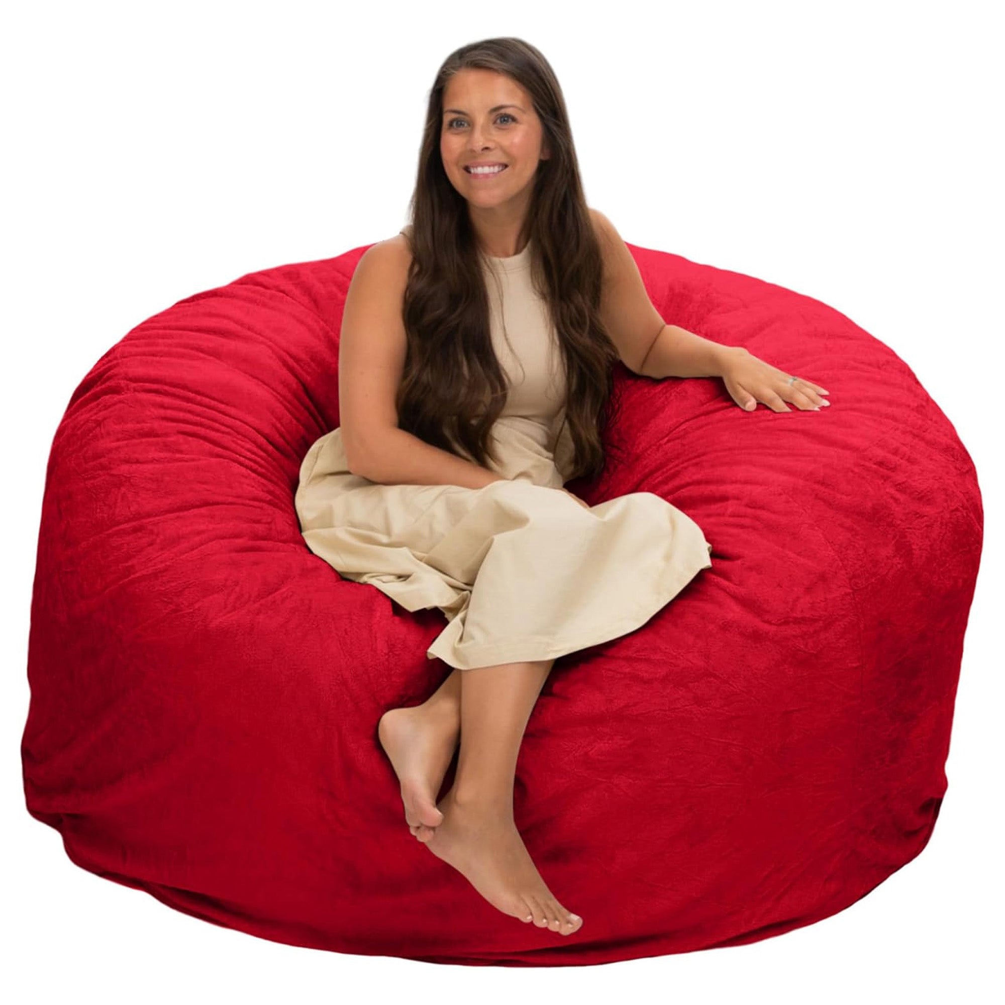 Ultimate Sack 5 Foot Foam Filled Washable Fur Covered Bean Bag Chair, Red - VMInnovations