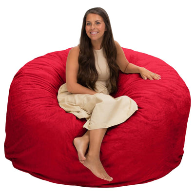 Ultimate Sack 5 Foot Foam Filled Washable Fur Covered Bean Bag Chair, Red - VMInnovations
