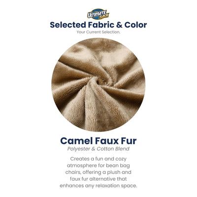 Ultimate Sack 6ft Bean Bag Chair and Footstool, Oversized Lounger, Camel Fur - VMInnovations
