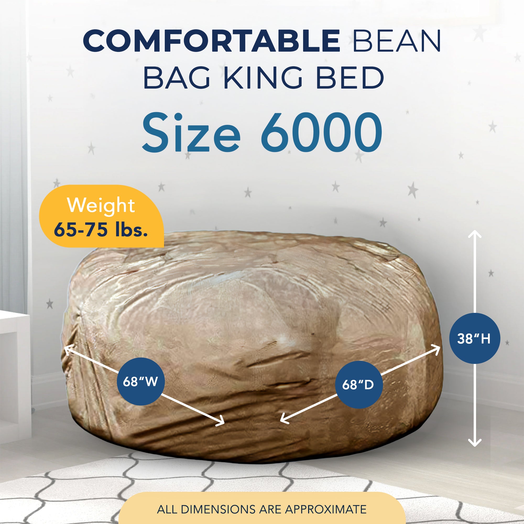 Ultimate Sack 6ft Bean Bag Chair and Footstool, Oversized Lounger, Camel Fur - VMInnovations