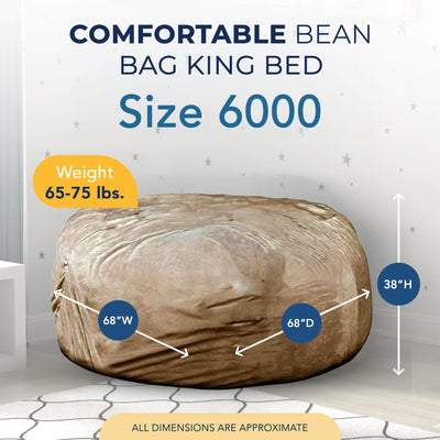 Ultimate Sack 6ft Bean Bag Chair and Footstool, Oversized Lounger, Camel Fur - VMInnovations