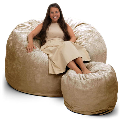 Ultimate Sack 6ft Bean Bag Chair and Footstool, Oversized Lounger, Camel Fur - VMInnovations