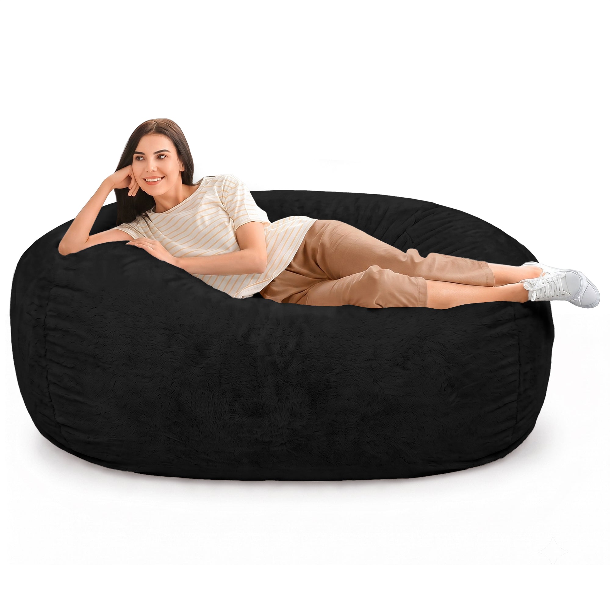 Ultimate Sack Lounger Bean Bag Chair Oversized Indoor Comfy Loveseat, Black Fur