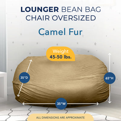 Ultimate Sack Lounger Bean Bag Chair Oversized Indoor Comfy Loveseat, Camel Fur - VMInnovations