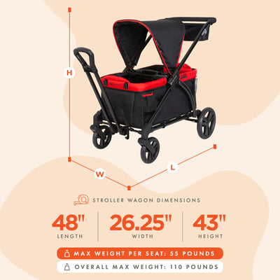 Baby Trend Tour 2-in-1 Push or Pull Stroller Wagon, 2-Seater w/ Canopy, Mars Red - VMInnovations