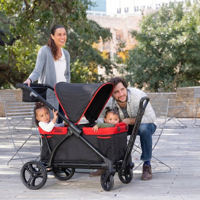 Baby Trend Tour 2-in-1 Push or Pull Stroller Wagon, 2-Seater w/ Canopy, Mars Red - VMInnovations
