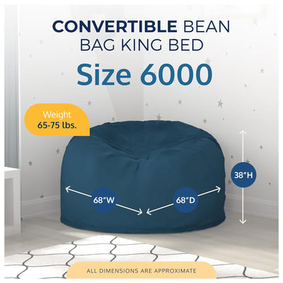 Ultimate Sack 5 Ft Foam Filled Fur Covered Bean Bag Chair w/Footstool, Cloud - VMInnovations