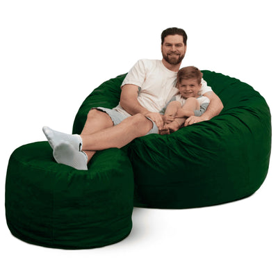 Ultimate Sack 5ft Bean Bag Chair and Footstool, Oversized Lounger, Hunter Suede - VMInnovations