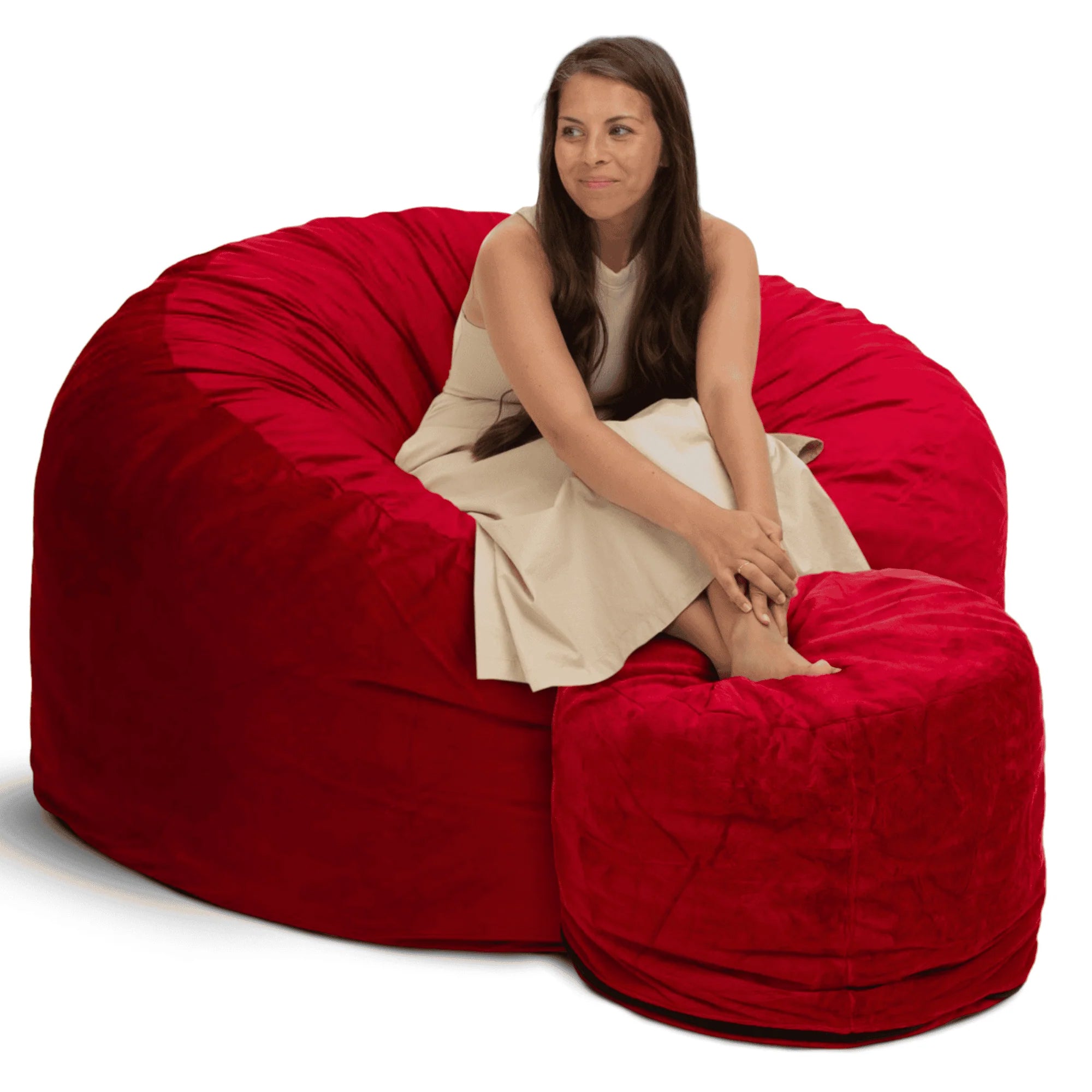 Ultimate Sack 5ft Bean Bag Chair and Footstool, Oversized Lounger, Red Suede - VMInnovations