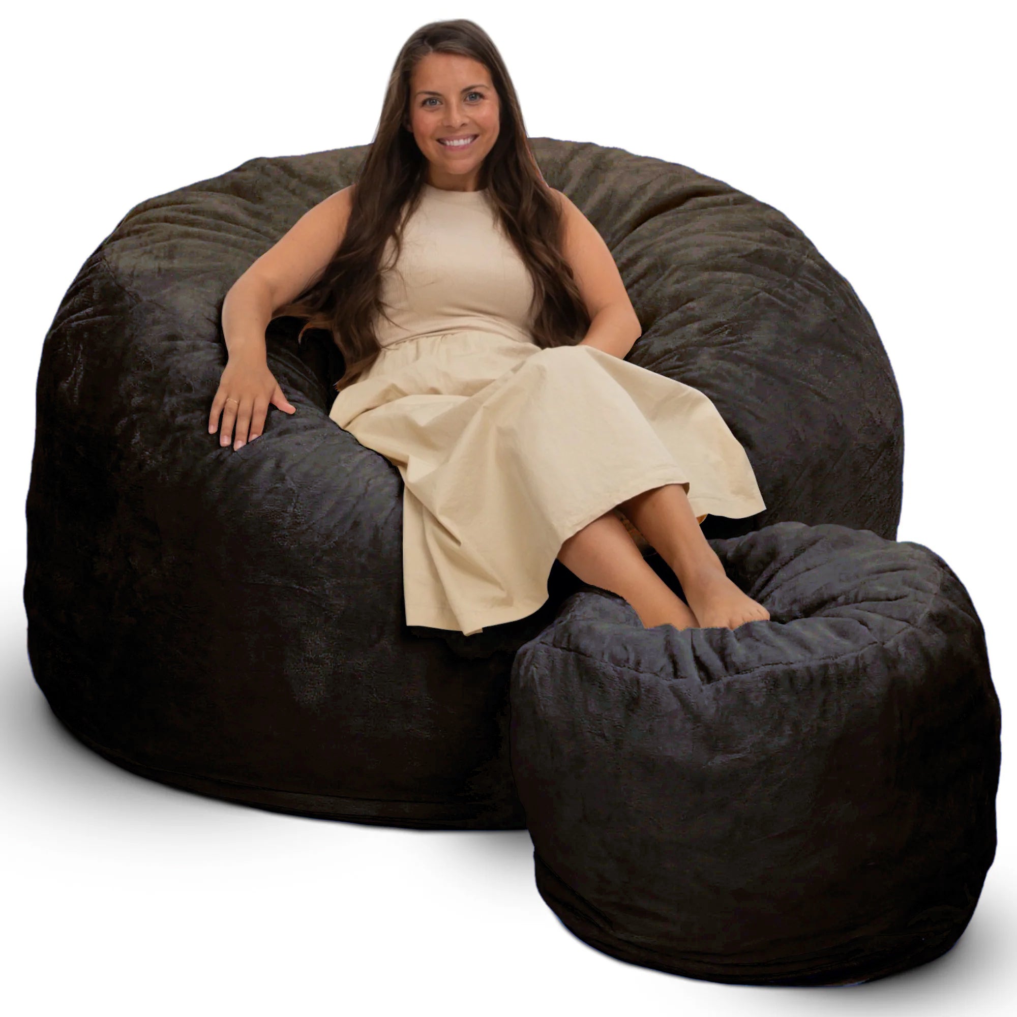 Ultimate Sack 6ft Bean Bag Chair and Footstool, Oversized Lounger, Brown Fur - VMInnovations