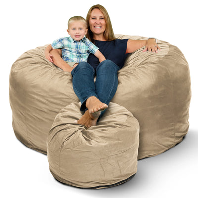 Ultimate Sack 6ft Bean Bag Chair and Footstool, Oversized Lounger, Camel Suede - VMInnovations