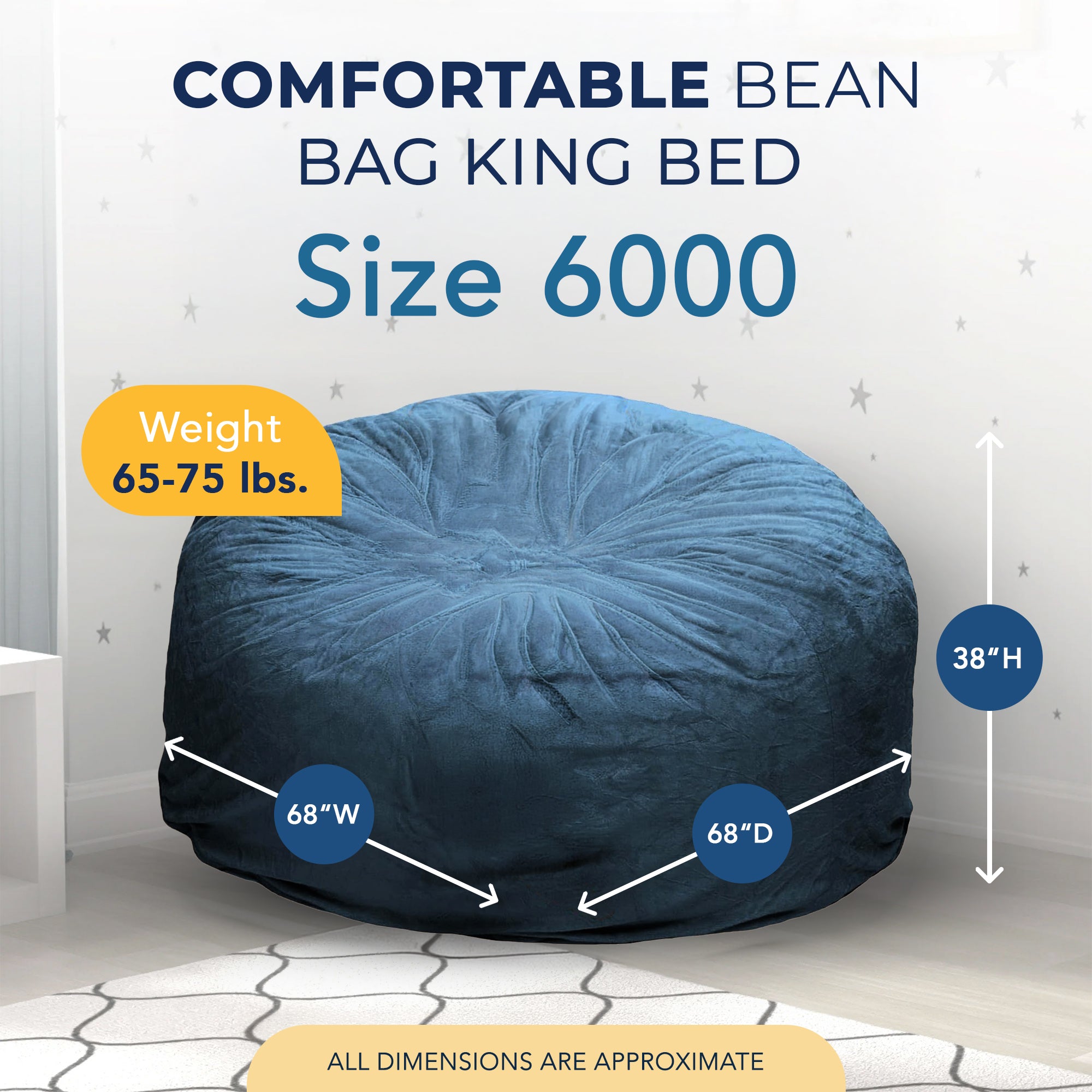 Ultimate Sack 6 ft Bean Bag Chair, Oversized Indoor Comfy Lounger, (Open Box)
