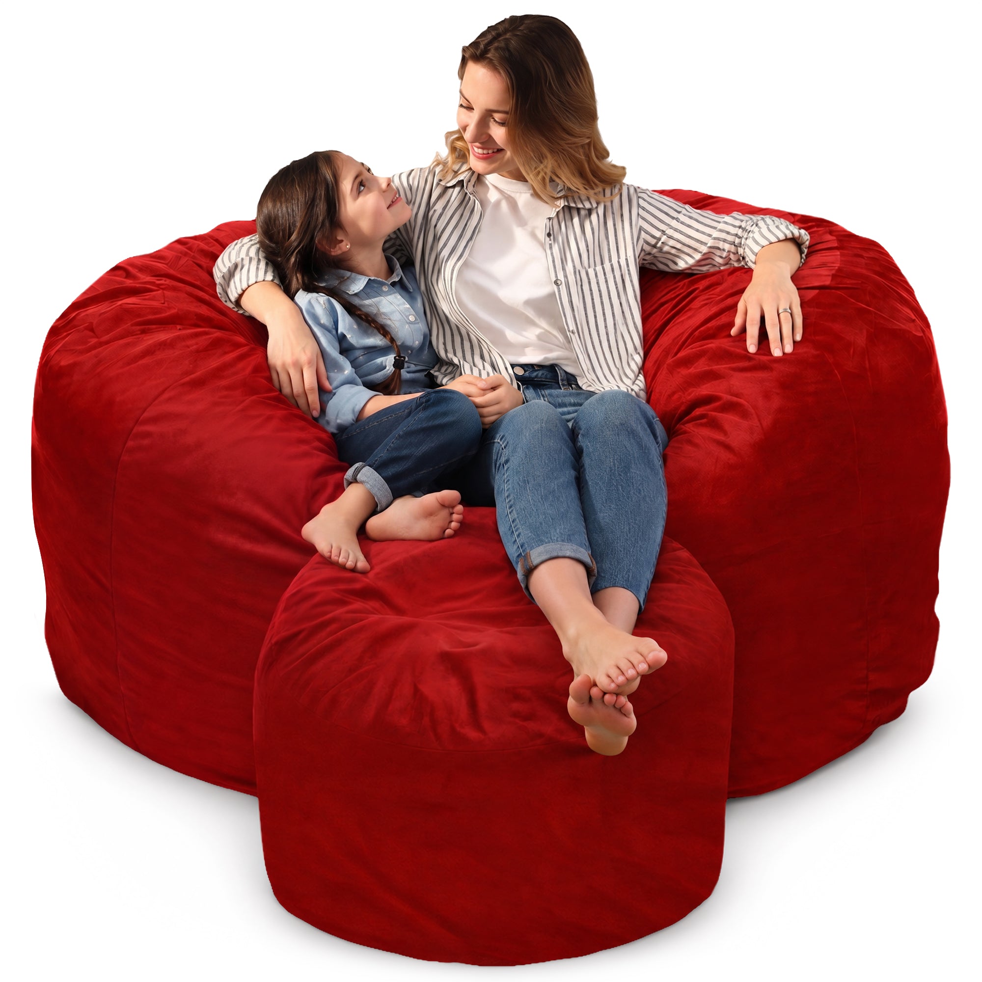 Ultimate Sack 6ft Bean Bag Chair and Footstool, Oversized Lounger, Red Suede