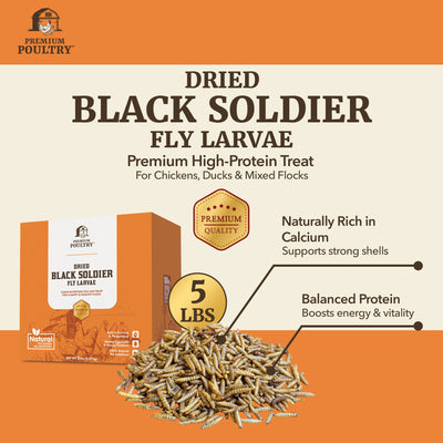 Premium Poultry 5 lb Dried Black Soldier Fly Larvae Chicken Feed Protein Treats