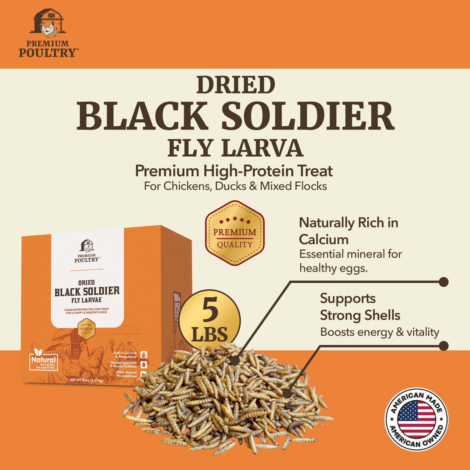 Premium Poultry 5 lb Mealworms and 5 lb Black Soldier Fly Dried Chicken Feed