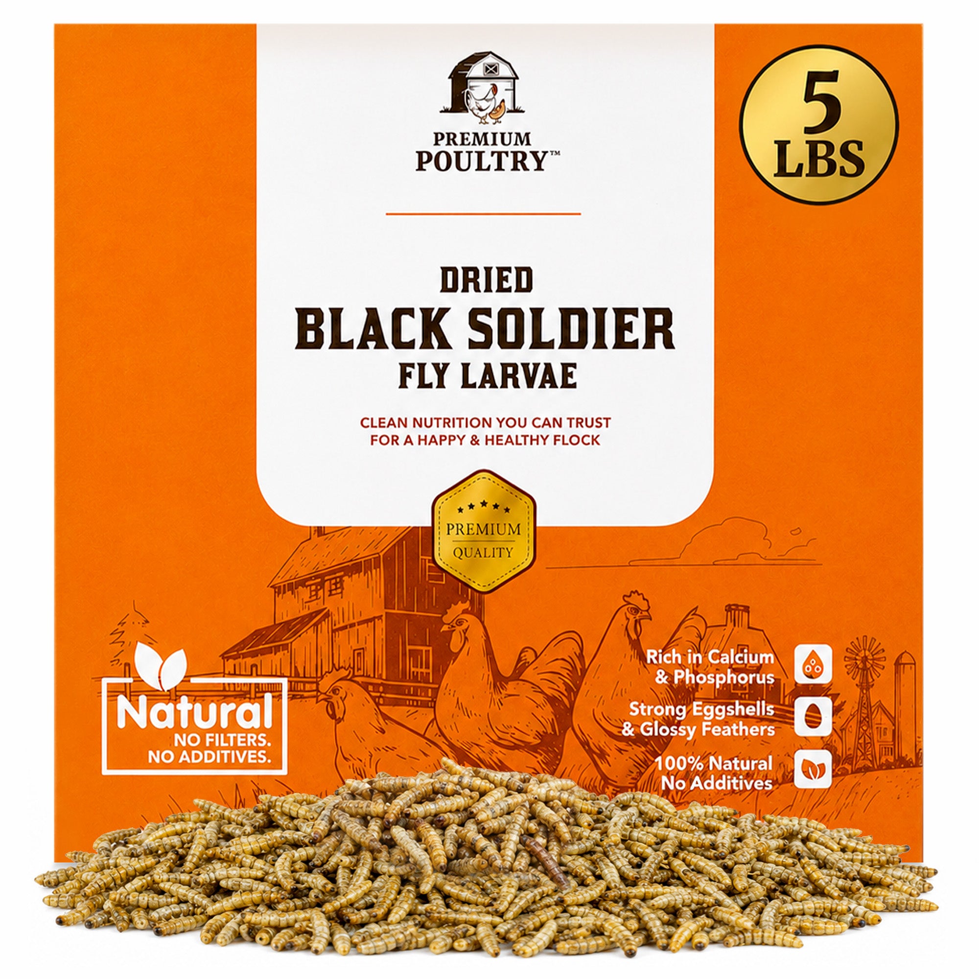 Premium Poultry 5 lb Dried Black Soldier Fly Larvae Chicken Feed Protein Treats - VMInnovations