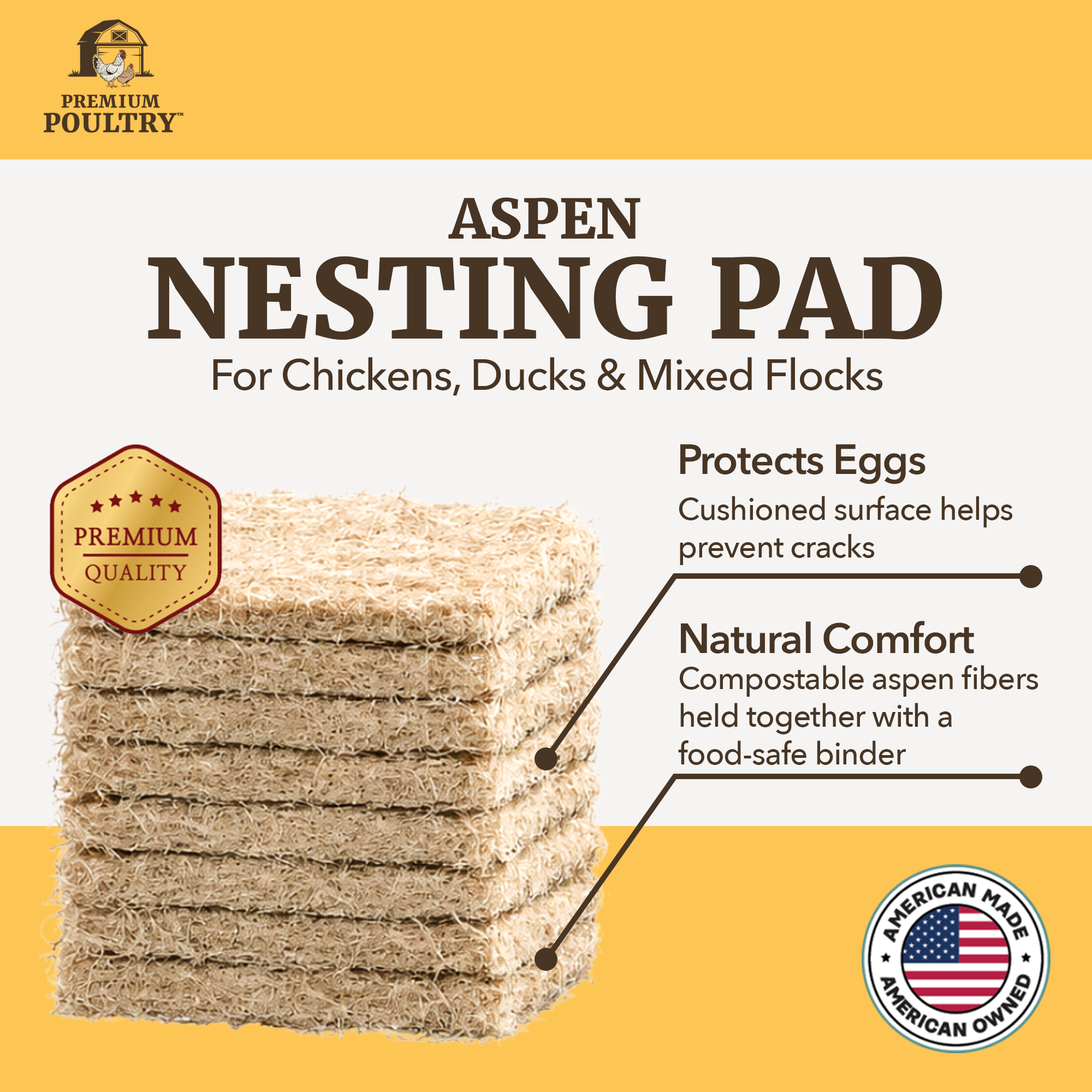 Premium Poultry 20-Pack Aspen Nesting Pads for Chicken Coop Nest Boxes, Tan