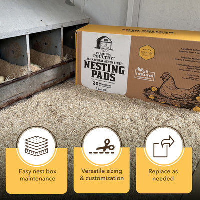 Premium Poultry 20-Pack Aspen Nesting Pads for Chicken Coop Nest Boxes, Tan - VMInnovations