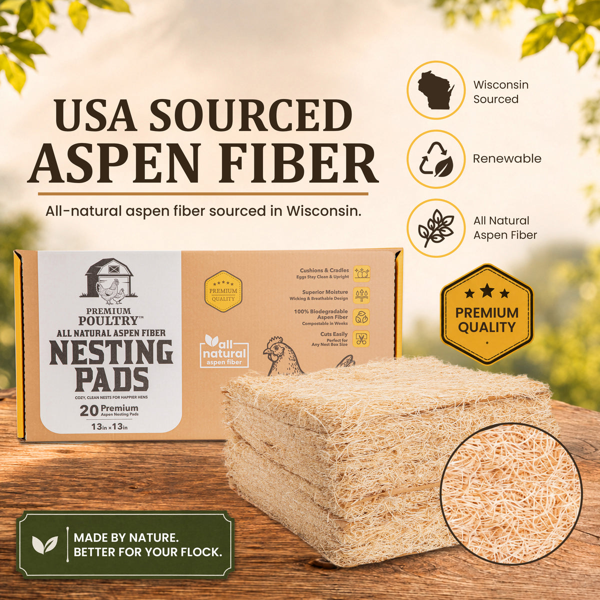 Premium Poultry 20-Pack Aspen Nesting Pads for Chicken Coop Nest Boxes, Tan - VMInnovations