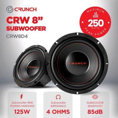 Crunch CRW8D4 8 Inch 250 Watt MAX 4 Ohm Dual Voice Coil Car Subwoofer Speaker - VMInnovations