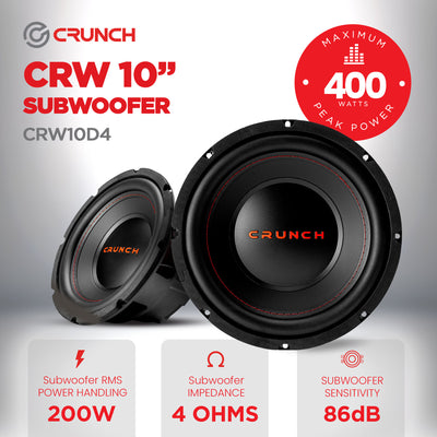 Crunch CRW10D4 10 Inch 400 Watt MAX 4 Ohm Dual Voice Coil Car Subwoofer Speaker - VMInnovations