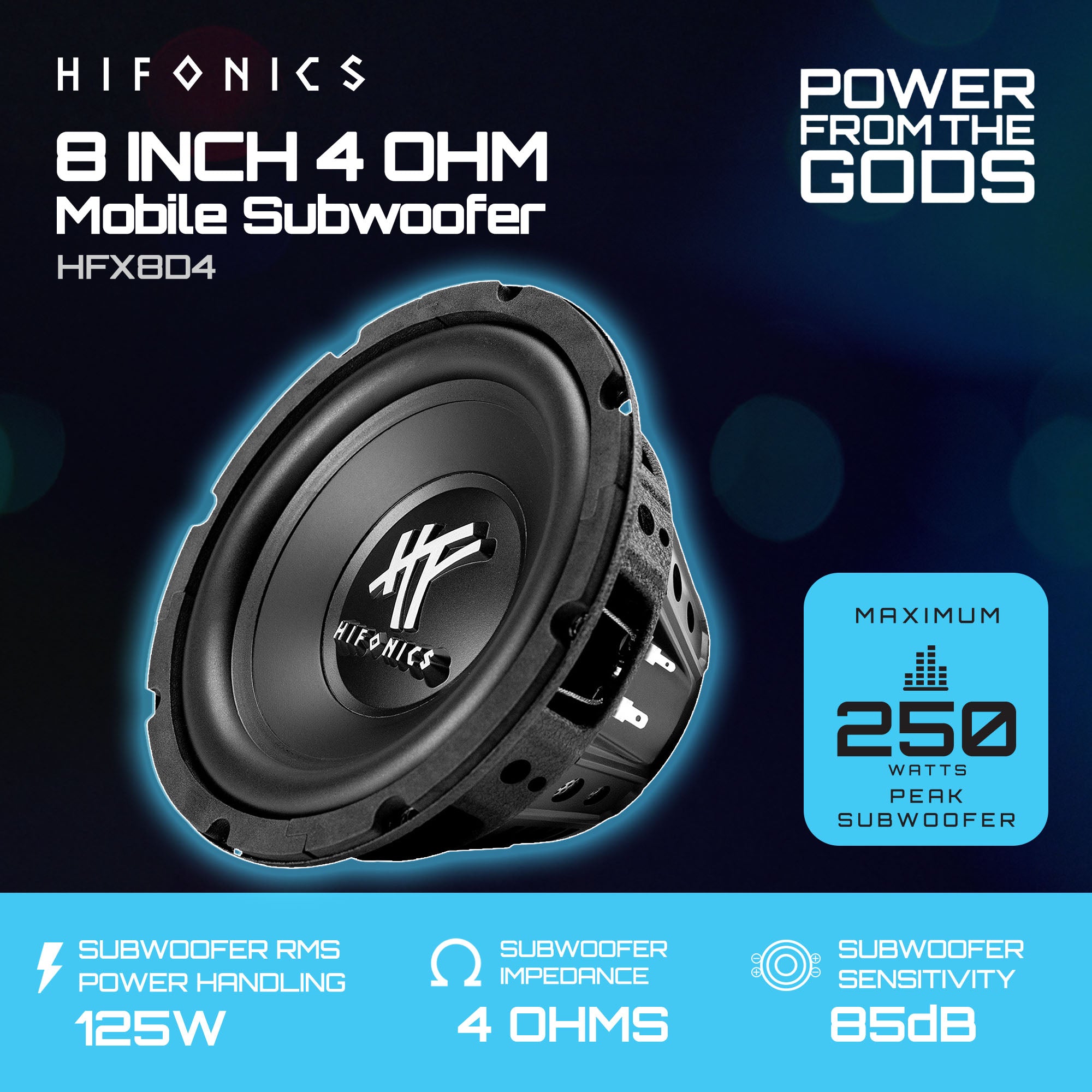 Hifonics HFX8D4 8" Subwoofer, 250W Max 125W RMS Car & Powersports Speaker, Black - VMInnovations
