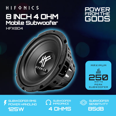 Hifonics HFX8D4 8" Subwoofer, 250W Max 125W RMS Car & Powersports Speaker, Black - VMInnovations