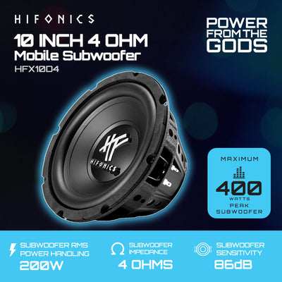 Hifonics HFX10D4 10" Subwoofer, 400W Max 200W RMS Car & Powersports Speaker - VMInnovations