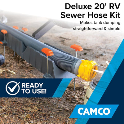 Camco Deluxe 20 Ft RV Sewer Hose Kit with Swivel Fittings and Wye Connector - VMInnovations