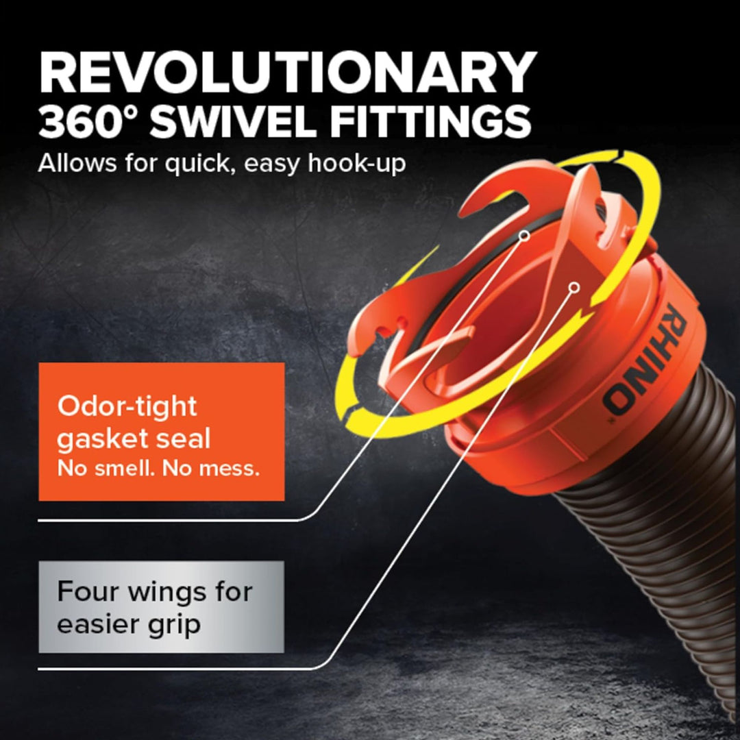 Camco RhinoFLEX 15 Ft RV Sewer Hose Kit with Clear Elbow and Adapter (Open Box) - VMInnovations