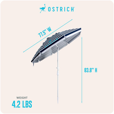 Ostrich The Deluxe Umbrella, 7 ft Beach Umbrella w/Sand Auger, Navy Blue (Used)