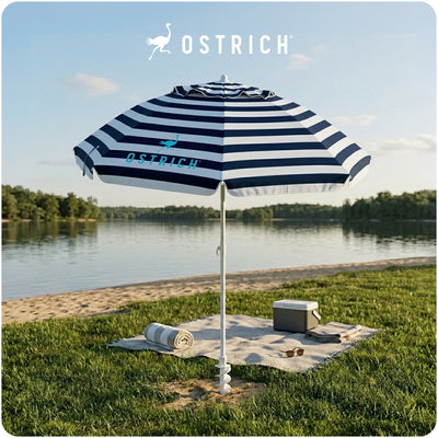 Ostrich The Deluxe Umbrella, 7 ft Beach Umbrella w/Sand Auger, Navy Blue (Used)