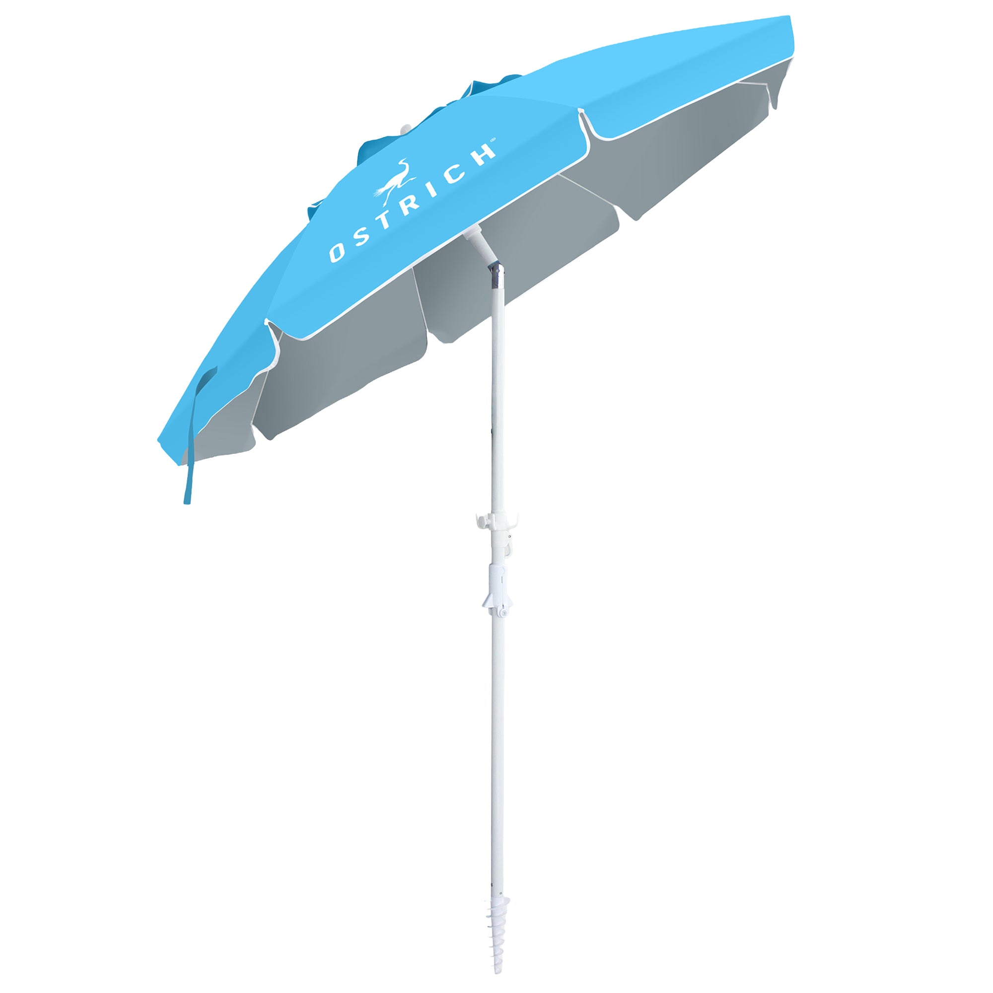Ostrich The Deluxe Umbrella, 7 ft Beach Umbrella with Sand Auger, Light Blue - VMInnovations
