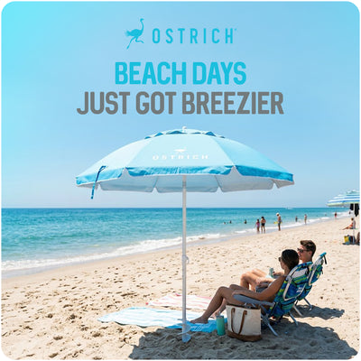 Ostrich The Deluxe Umbrella, 7 ft Beach Umbrella with Sand Auger, Light Blue (Open Box)